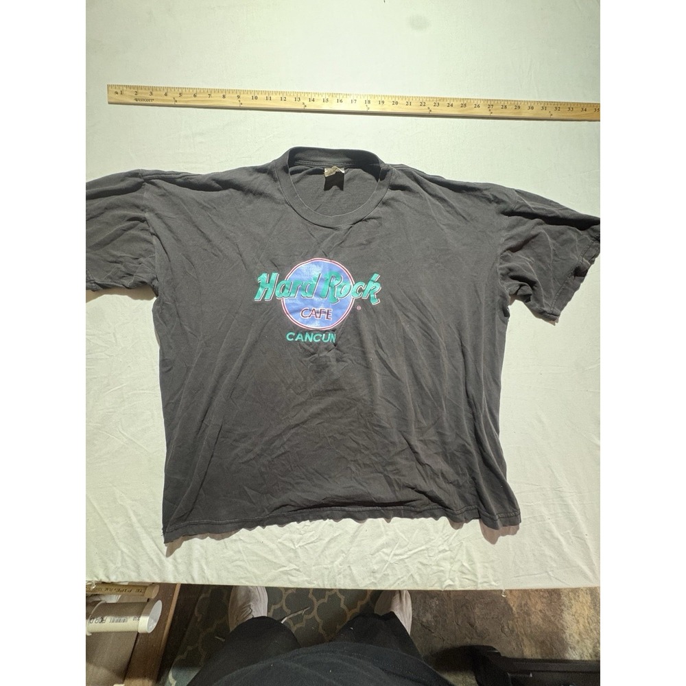 90s Vintage Hard Rock Cafe Cancun T-Shirt Black Blue Single Stitch Size L/XL